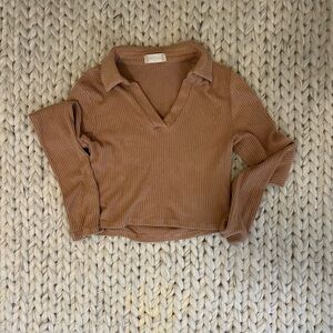 Altar'd State Ribbed Long Sleeve Top - Brown
